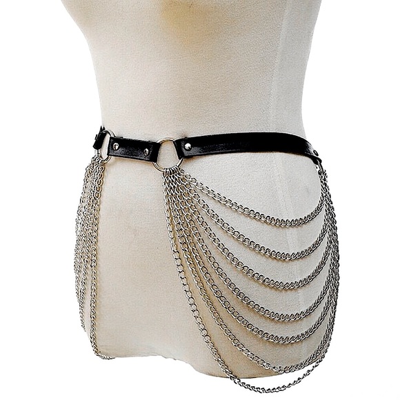 Black faux leather sexy body chain belt - Picture 11 of 16